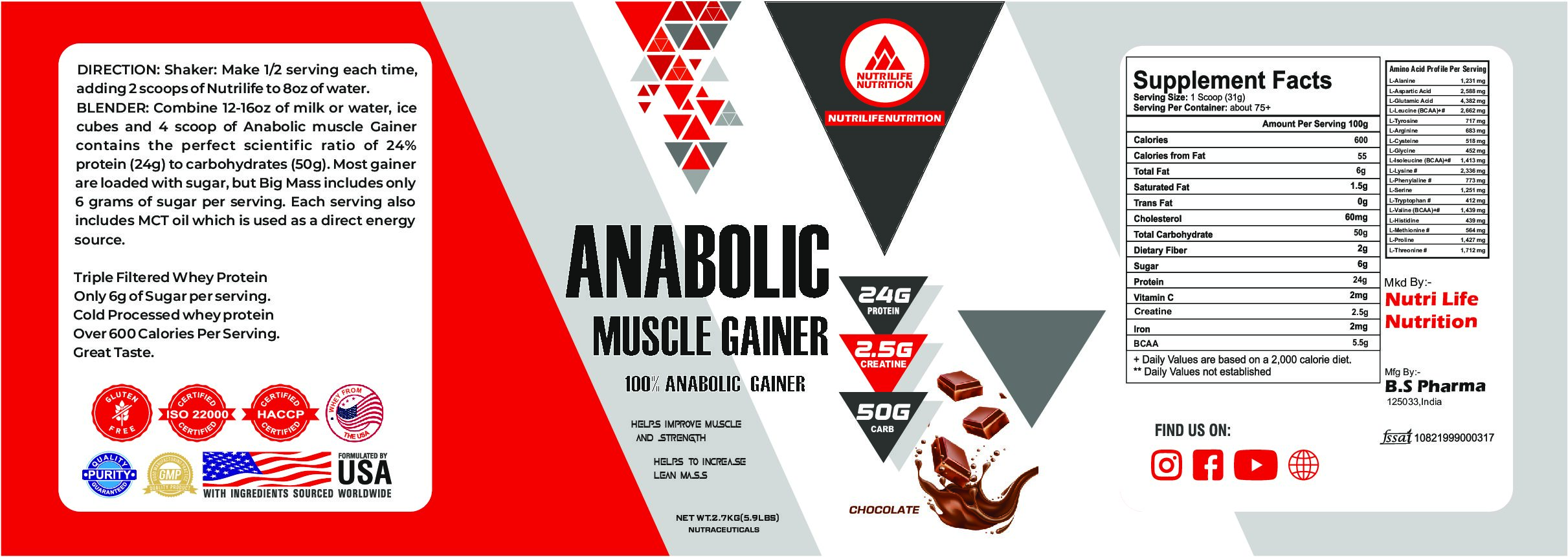 ANABOLIC MUSCLE GAINE XXXL 2.27 KG