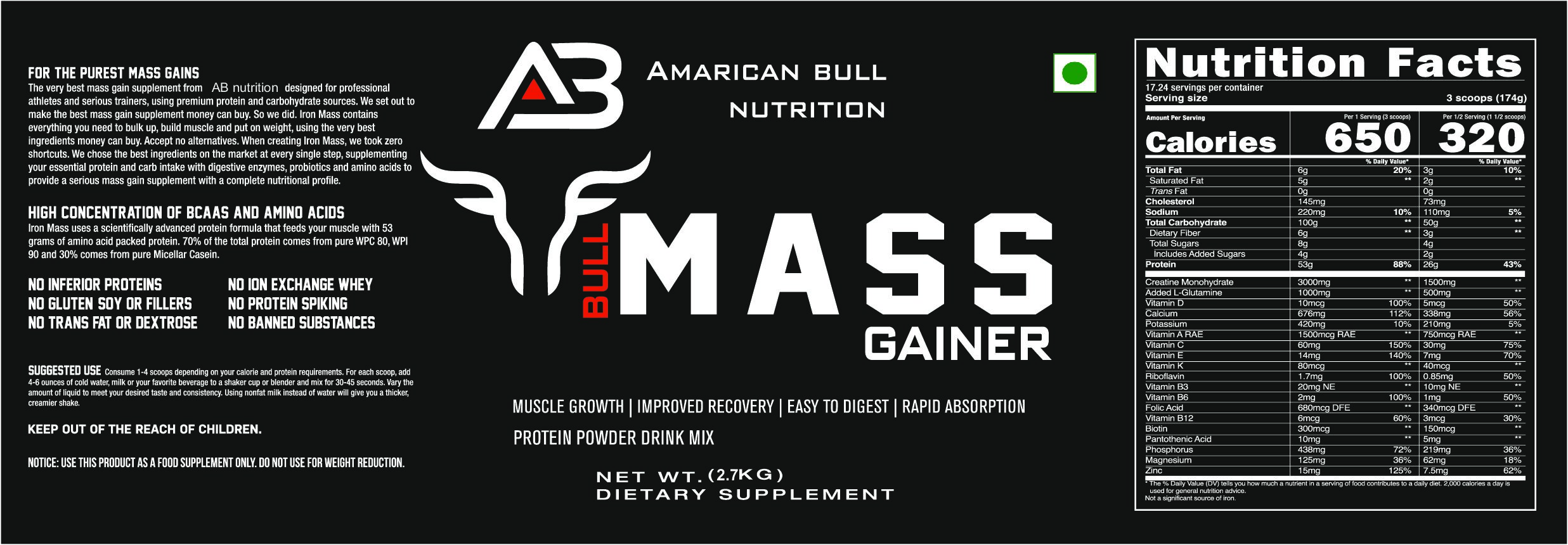BULL MASS GAINER 2.7 KG