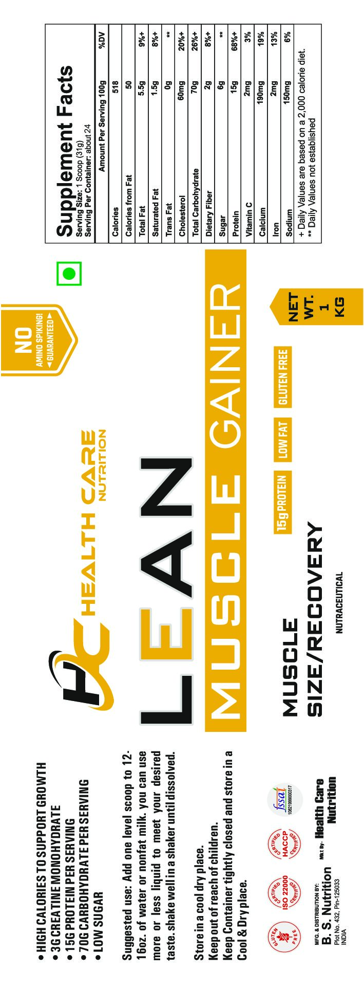 LEAN MUSCLE GAINER 1 KG