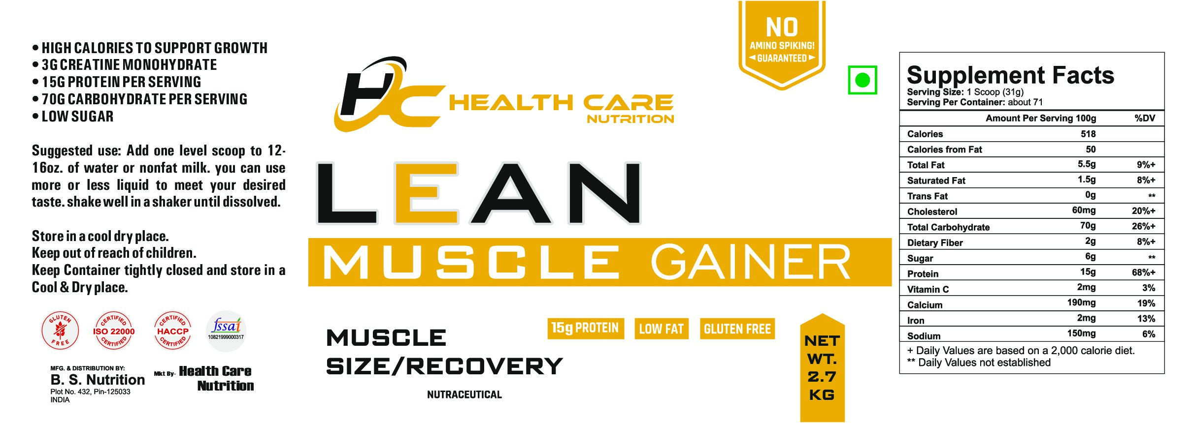LEAN MUSCLE GAINER 2.7 KG