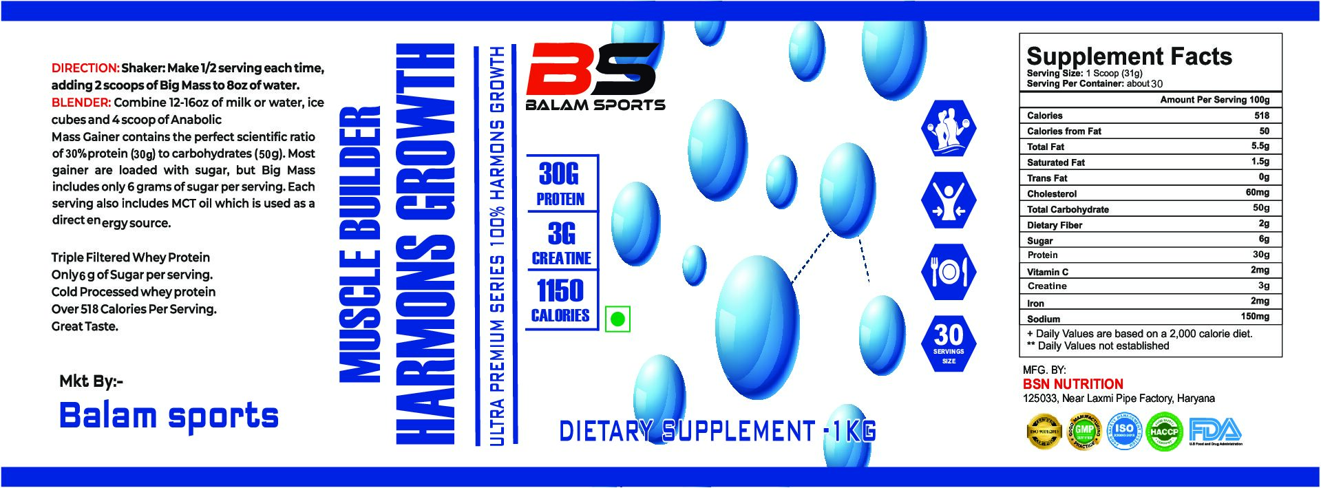 MUSCLE BUILDER HARMONS GROWTH 1KG